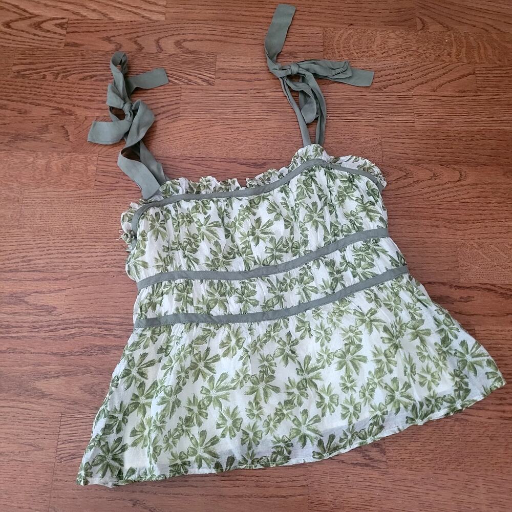 Green Floral Tie Strap Tank top Sz M By Together